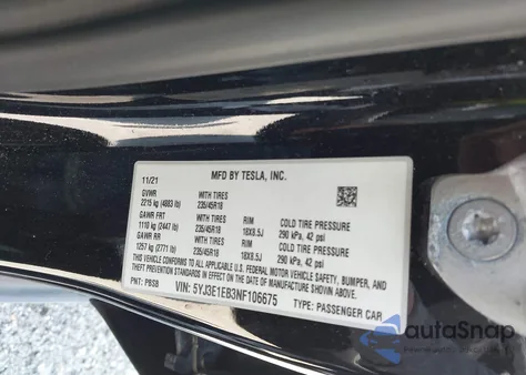 2022 Tesla Model 3 from USA, damaged, VIN 5YJ3E1EB3NF106675